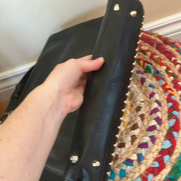 Juicy Couture black  leather electric blue satin lining gold studs bag - Picture 4 of 7